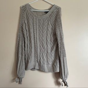 Express Greige Knit Sweater with Ribbon Detail